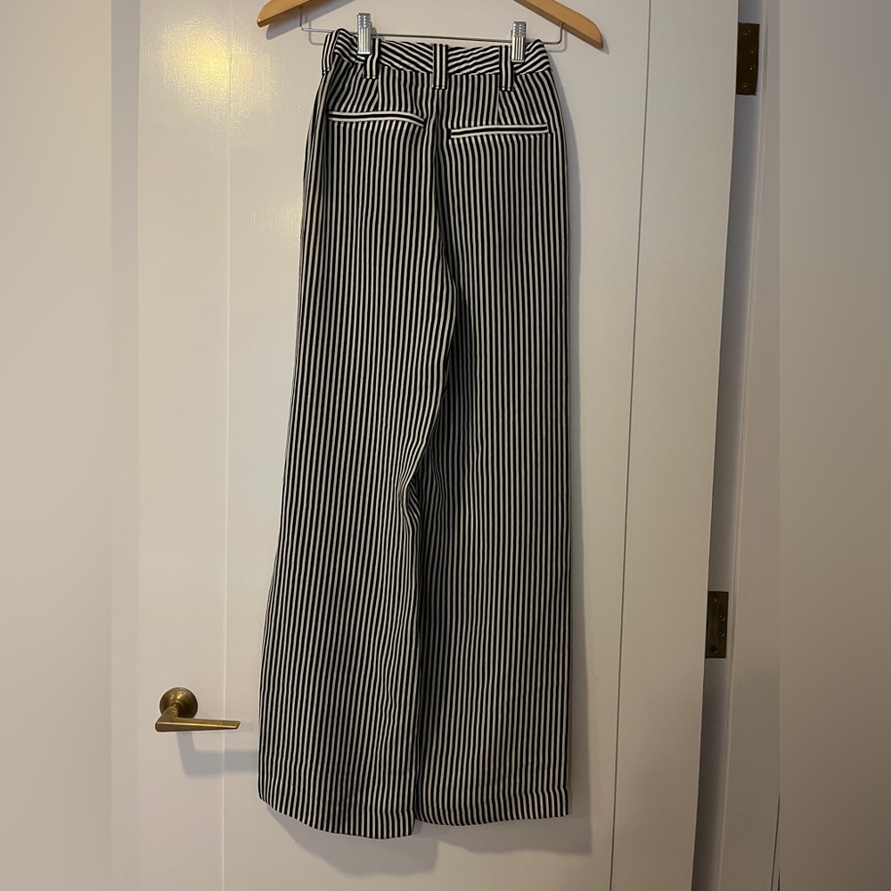 A.L.C. Black and White Striped Wide-Leg Trousers - Picture 3 of 4